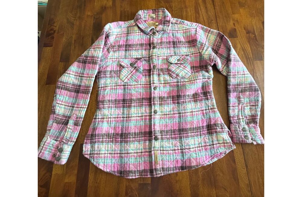 C.E. Schmidt Workwear Womens M Plaid Flannel Shirt Jacket Pink Teal Quilted